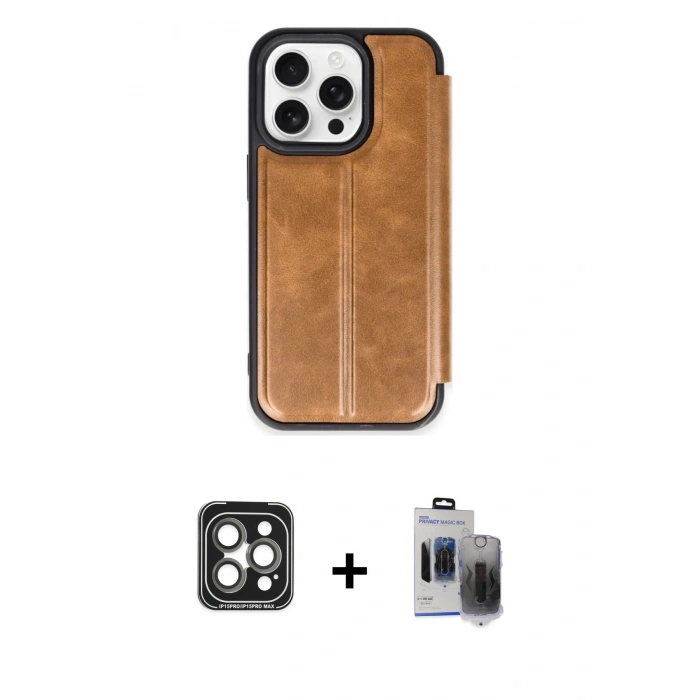 MARSİLYAN™- iPhone 15 Pro Max Kılıf Zirve Yansıma Serisi - Siyah Vanessa Magic Hayalet Cam + PVD Metal Kamera Lens - GI