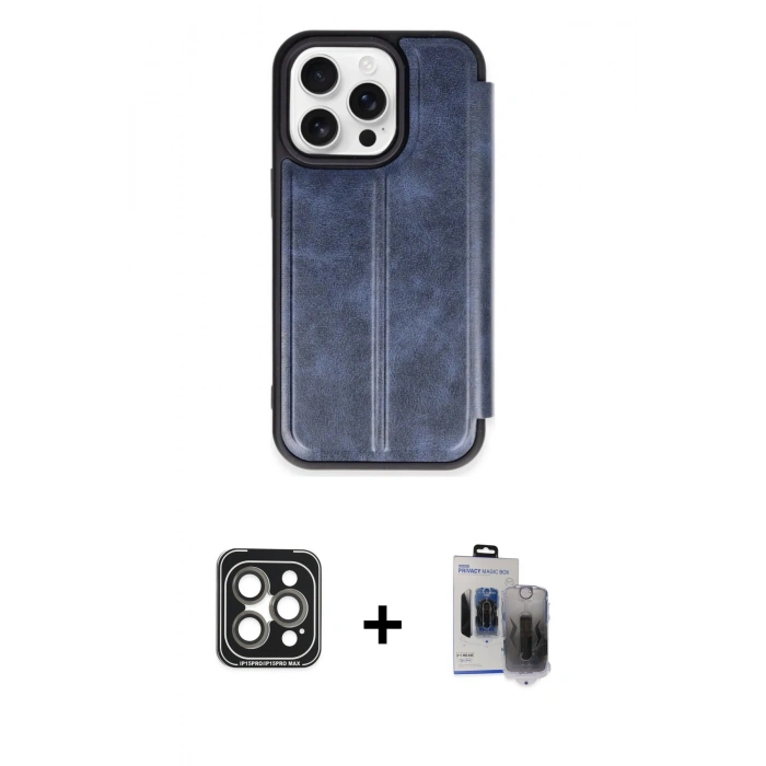 MARSİLYAN™- iPhone 15 Pro Max Kılıf Zirve Yansıma Serisi - Siyah Vanessa Magic Hayalet Cam + PVD Metal Kamera Lens - GI