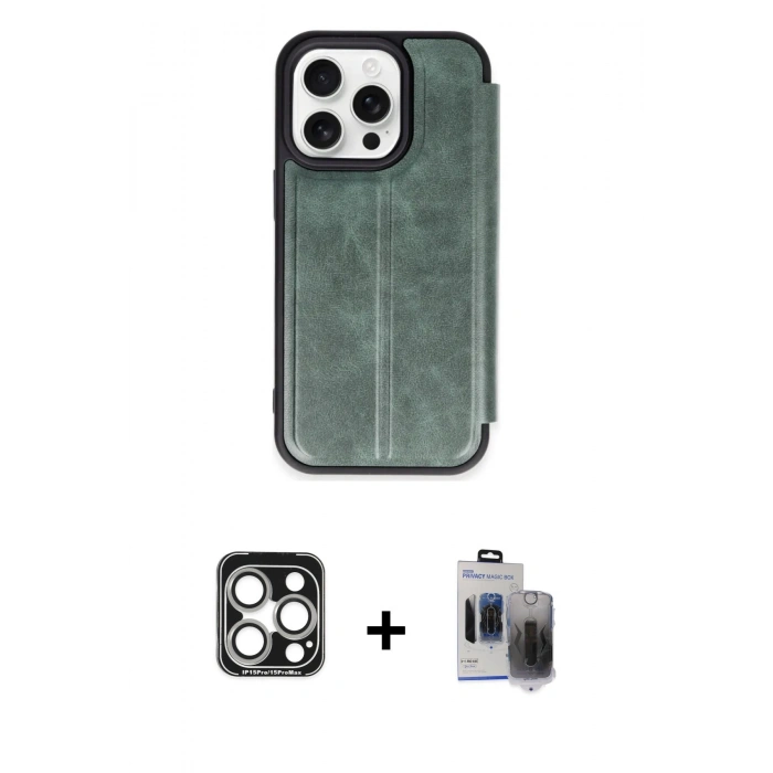 MARSİLYAN™- iPhone 15 Pro Max Kılıf Zirve Yansıma Serisi - Siyah Vanessa Magic Hayalet Cam + PVD Metal Kamera Lens - GS