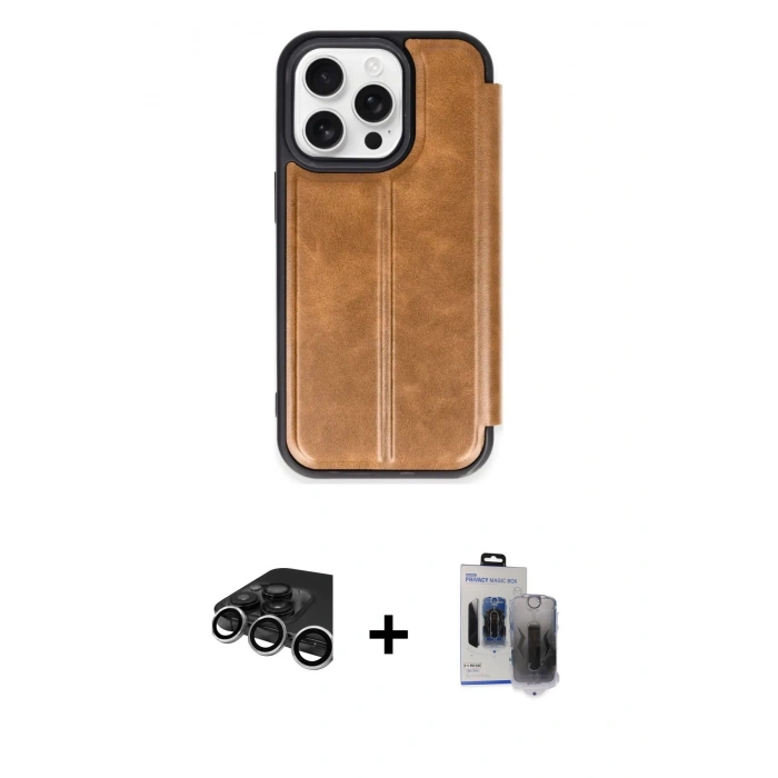 MARSİLYAN™- iPhone 15 Pro Max Kılıf Zirve Yansıma Serisi - Siyah Vanessa Magic Hayalet Cam + Gümüş Raze Metal Kamera Lens