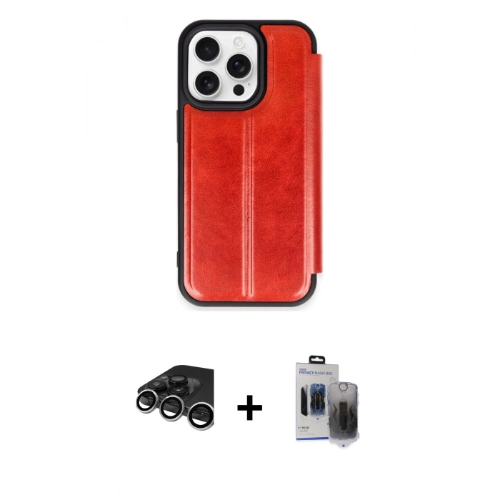 MARSİLYAN™- iPhone 15 Pro Max Kılıf Zirve Yansıma Serisi - Siyah Vanessa Magic Hayalet Cam + Gümüş Raze Metal Kamera Lens