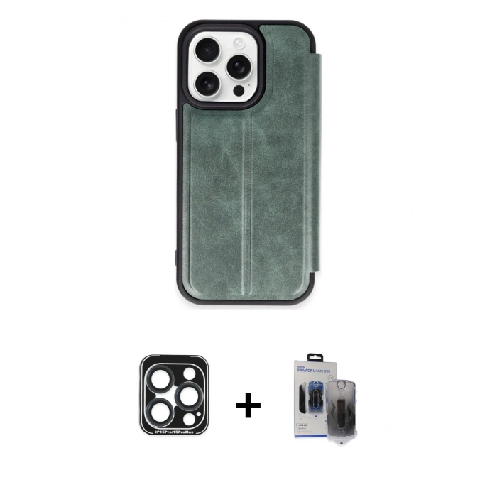 MARSİLYAN™- iPhone 15 Pro Max Kılıf Zirve Yansıma Serisi - Siyah Vanessa Magic Hayalet Cam + PVD Metal Kamera Lens - LT