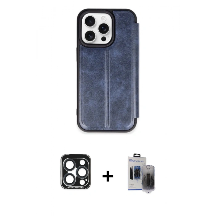 MARSİLYAN™- iPhone 15 Pro Max Kılıf Zirve Yansıma Serisi - Siyah Vanessa Magic Hayalet Cam + PVD Metal Kamera Lens - LT