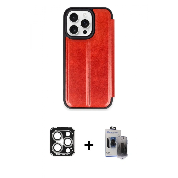 MARSİLYAN™- iPhone 15 Pro Max Kılıf Zirve Yansıma Serisi - Siyah Vanessa Magic Hayalet Cam + PVD Metal Kamera Lens - GS