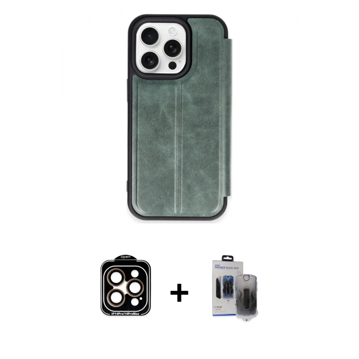 MARSİLYAN™- iPhone 15 Pro Max Kılıf Zirve Yansıma Serisi - Siyah Vanessa Magic Hayalet Cam + PVD Metal Kamera Lens - TU