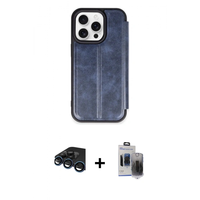 MARSİLYAN™- iPhone 15 Pro Max Kılıf Zirve Yansıma Serisi - Siyah Vanessa Magic Hayalet Cam + Raze Metal Kamera Lens - LT