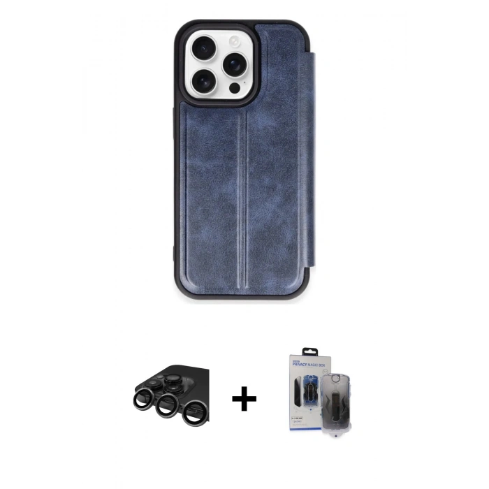 MARSİLYAN™- iPhone 15 Pro Max Kılıf Zirve Yansıma Serisi - Siyah Vanessa Magic Hayalet Cam + Raze Metal Kamera Lens - TMGI