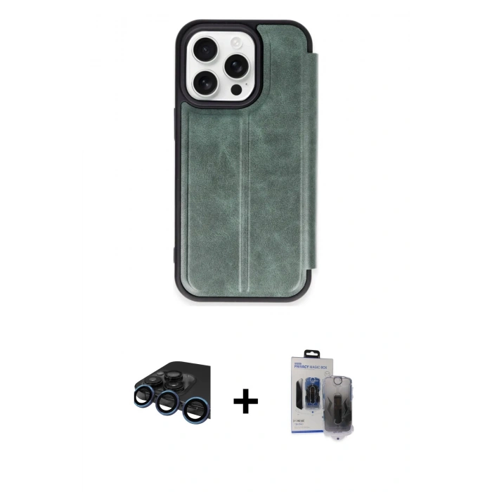 MARSİLYAN™- iPhone 15 Pro Max Kılıf Zirve Yansıma Serisi - Siyah Vanessa Magic Hayalet Cam + Raze Metal Kamera Lens - LT