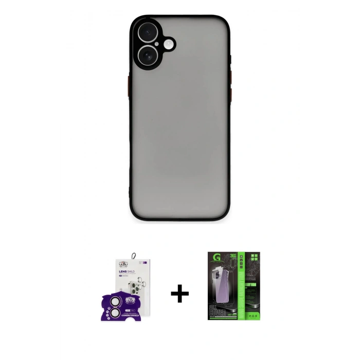 MARSİLYAN™- iPhone 16 Kılıf Ahenk Çizgi Serisi - Şeffaf 360 Full Body Arka Koruyucu + Bilvis Titan Kamera Lens - PE