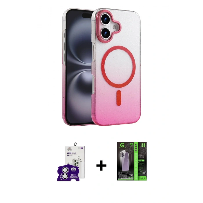 MARSİLYAN™- iPhone 16 Kılıf Ahenk Doku Özel Seri - Şeffaf 360 Full Body Arka Koruyucu + Bilvis Titan Kamera Lens - GS