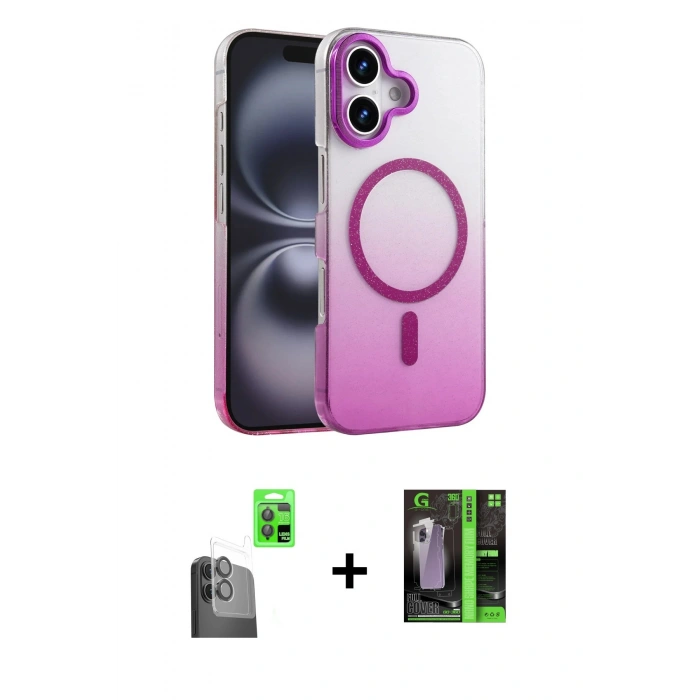 MARSİLYAN™- iPhone 16 Kılıf Ahenk Doku Özel Seri - Şeffaf 360 Full Body Arka Koruyucu + Raze Metal Kamera Lens - SH