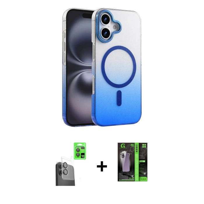 MARSİLYAN™- iPhone 16 Kılıf Ahenk Doku Özel Seri - Şeffaf 360 Full Body Arka Koruyucu + Raze Metal Kamera Lens - SH