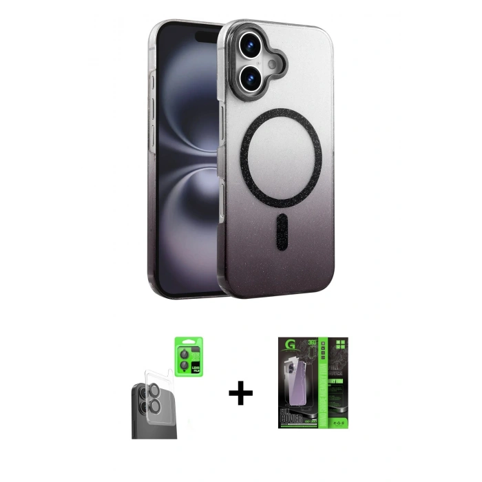 MARSİLYAN™- iPhone 16 Kılıf Ahenk Doku Özel Seri - Şeffaf 360 Full Body Arka Koruyucu + Raze Metal Kamera Lens - SH