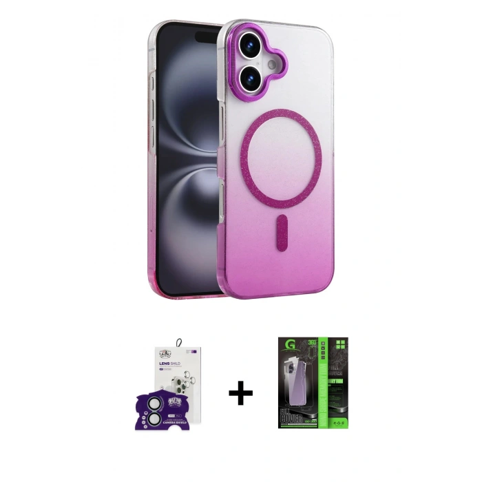 MARSİLYAN™- iPhone 16 Kılıf Ahenk Doku Özel Seri - Şeffaf 360 Full Body Arka Koruyucu + Bilvis Titan Kamera Lens - YL