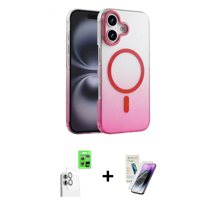 MARSİLYAN™- iPhone 16 Kılıf Ahenk Doku Özel Seri - Şeffaf Pasifik Cam Ekran Koruyucu + Raze Metal Kamera Lens - BZ