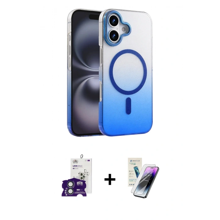 MARSİLYAN™- iPhone 16 Kılıf Ahenk Doku Özel Seri - Şeffaf Pasifik Cam Ekran Koruyucu + Bilvis Titan Kamera Lens - YL