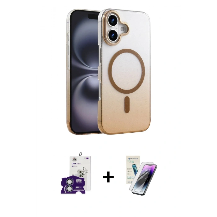 MARSİLYAN™- iPhone 16 Kılıf Ahenk Doku Özel Seri - Şeffaf Pasifik Cam Ekran Koruyucu + Bilvis Titan Kamera Lens - YL