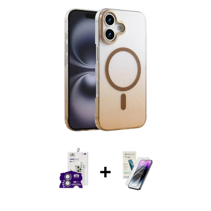 MARSİLYAN™- iPhone 16 Kılıf Ahenk Doku Özel Seri - Şeffaf Pasifik Cam Ekran Koruyucu + Bilvis Titan Kamera Lens - GS