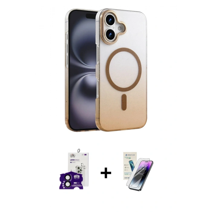 MARSİLYAN™- iPhone 16 Kılıf Ahenk Doku Özel Seri - Şeffaf Pasifik Cam Ekran Koruyucu + Bilvis Titan Kamera Lens - SH