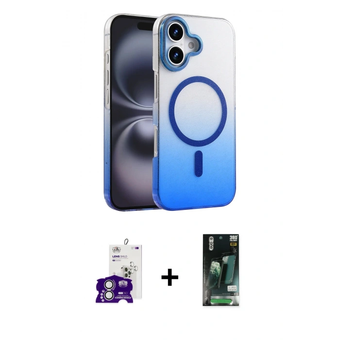 MARSİLYAN™- iPhone 16 Kılıf Ahenk Doku Özel Seri - Siyah 360 Mat Full Body Arka Koruyucu + Bilvis Titan Kamera Lens - GS