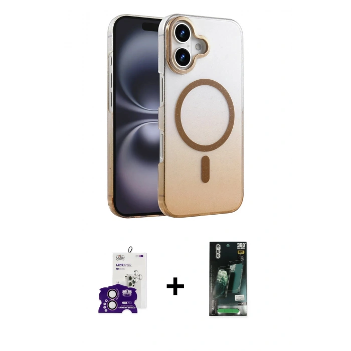 MARSİLYAN™- iPhone 16 Kılıf Ahenk Doku Özel Seri - Siyah 360 Mat Full Body Arka Koruyucu + Bilvis Titan Kamera Lens - PE