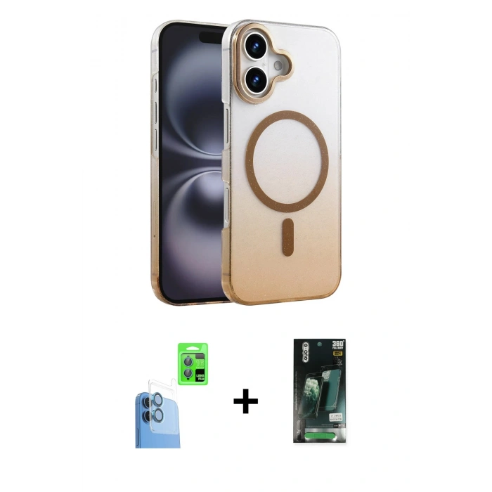 MARSİLYAN™- iPhone 16 Kılıf Ahenk Doku Özel Seri - Siyah 360 Mat Full Body Arka Koruyucu + Raze Metal Kamera Lens - LT