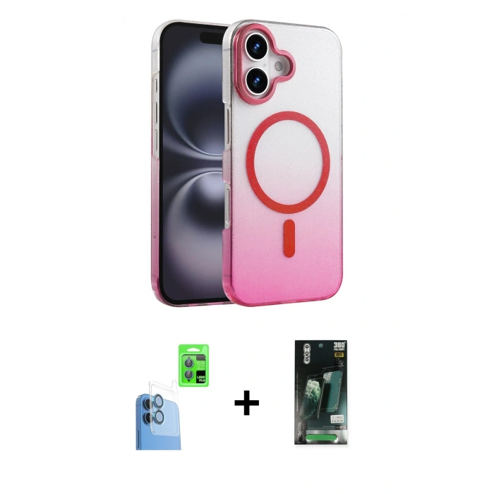 MARSİLYAN™- iPhone 16 Kılıf Ahenk Doku Özel Seri - Siyah 360 Mat Full Body Arka Koruyucu + Raze Metal Kamera Lens - LT