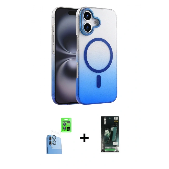MARSİLYAN™- iPhone 16 Kılıf Ahenk Doku Özel Seri - Siyah 360 Mat Full Body Arka Koruyucu + Raze Metal Kamera Lens - LT