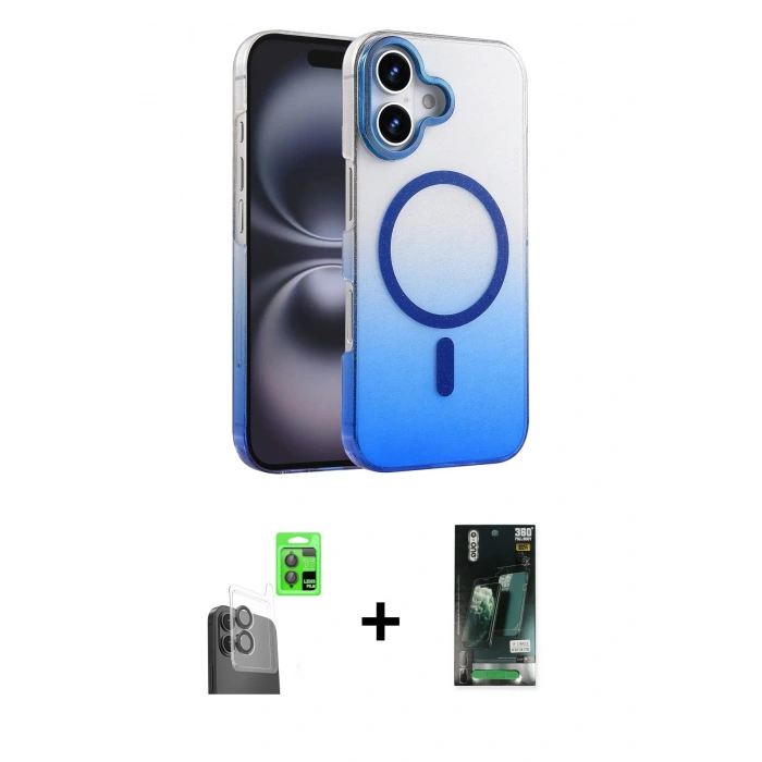 MARSİLYAN™- iPhone 16 Kılıf Ahenk Doku Özel Seri - Siyah 360 Mat Full Body Arka Koruyucu + Raze Metal Kamera Lens - SH