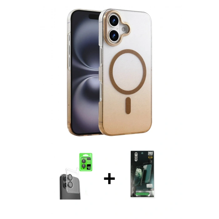 MARSİLYAN™- iPhone 16 Kılıf Ahenk Doku Özel Seri - Siyah 360 Mat Full Body Arka Koruyucu + Raze Metal Kamera Lens - SH