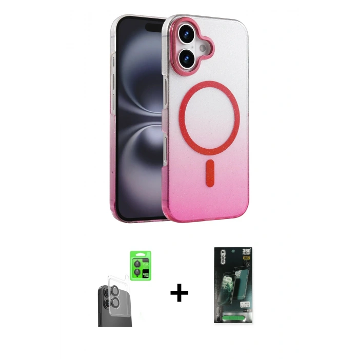 MARSİLYAN™- iPhone 16 Kılıf Ahenk Doku Özel Seri - Siyah 360 Mat Full Body Arka Koruyucu + Raze Metal Kamera Lens - SH