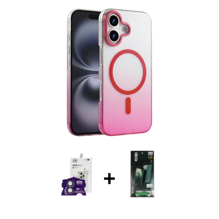MARSİLYAN™- iPhone 16 Kılıf Ahenk Doku Özel Seri - Siyah 360 Mat Full Body Arka Koruyucu + Yeşil Bilvis Titan Kamera Lens
