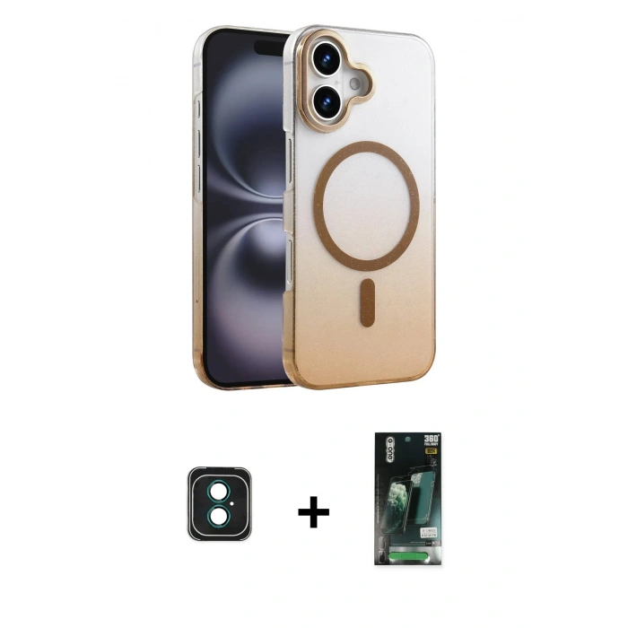 MARSİLYAN™- iPhone 16 Kılıf Ahenk Doku Özel Seri - Siyah 360 Mat Full Body Arka Koruyucu + PVD Metal Kamera Lens - YL