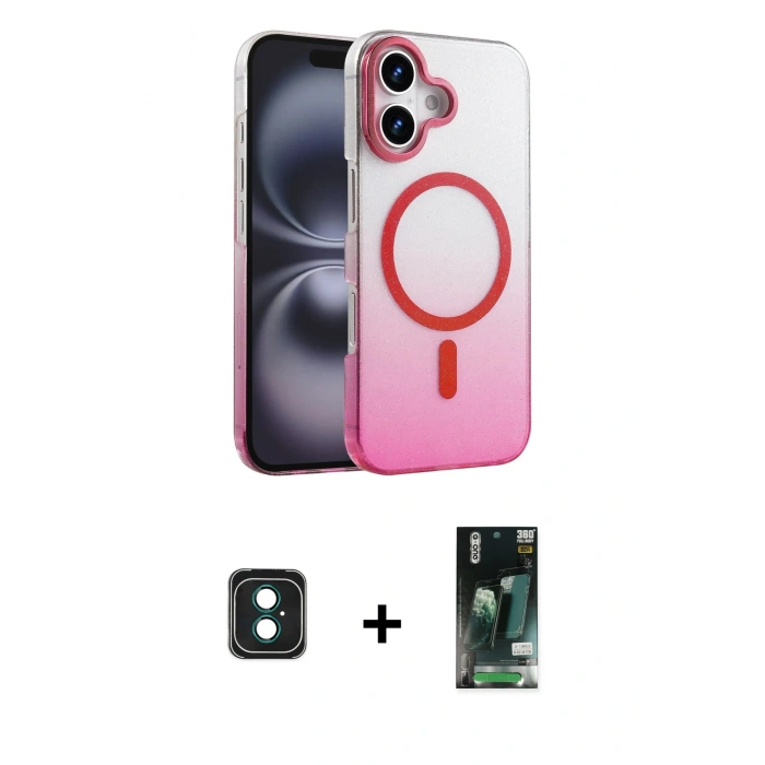 MARSİLYAN™- iPhone 16 Kılıf Ahenk Doku Özel Seri - Siyah 360 Mat Full Body Arka Koruyucu + PVD Metal Kamera Lens - YL
