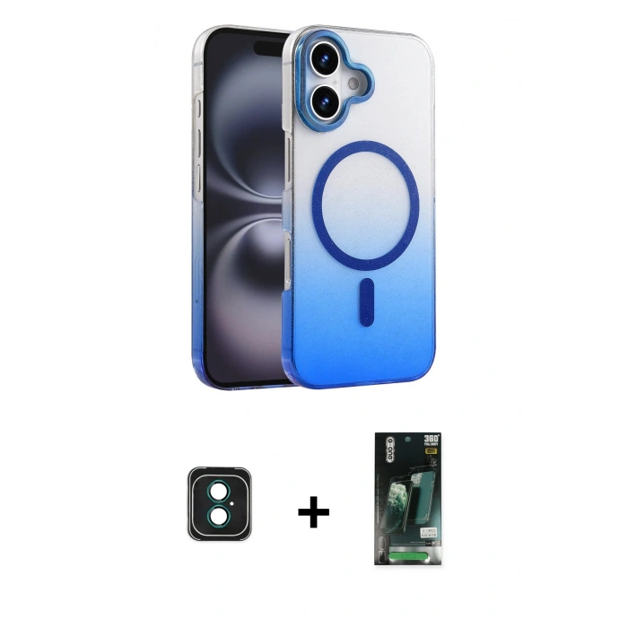 MARSİLYAN™- iPhone 16 Kılıf Ahenk Doku Özel Seri - Siyah 360 Mat Full Body Arka Koruyucu + PVD Metal Kamera Lens - YL
