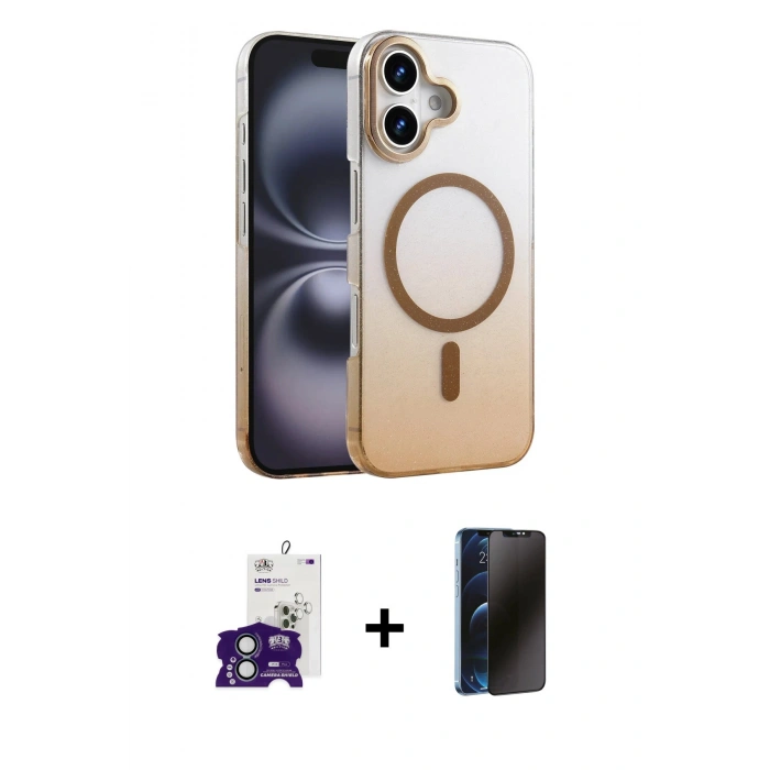 MARSİLYAN™- iPhone 16 Kılıf Ahenk Doku Özel Seri - Siyah 3D Antistatik Hayalet Cam Ekran Koruyucu + Bilvis Titan Kamera Lens - YL