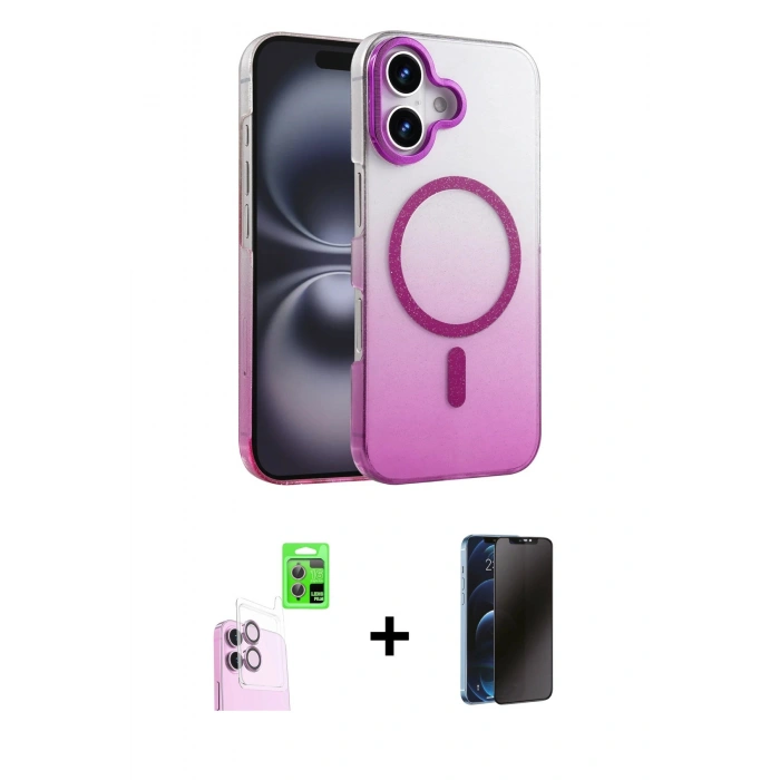 MARSİLYAN™- iPhone 16 Kılıf Ahenk Doku Özel Seri - Siyah 3D Antistatik Hayalet Cam Ekran Koruyucu + Raze Metal Kamera Lens - PE