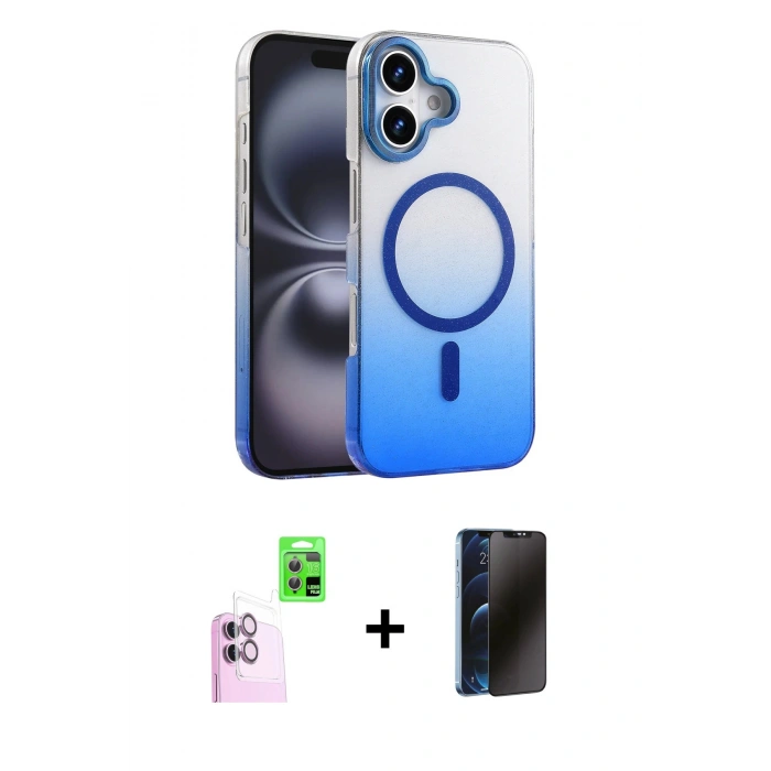 MARSİLYAN™- iPhone 16 Kılıf Ahenk Doku Özel Seri - Siyah 3D Antistatik Hayalet Cam Ekran Koruyucu + Raze Metal Kamera Lens - PE