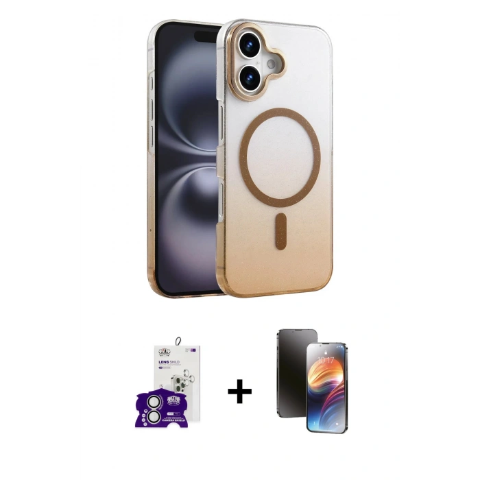 MARSİLYAN™- iPhone 16 Kılıf Ahenk Doku Özel Seri - Siyah 3D Antistatik Mat Seramik Nano Ekran Koruyucu + Bilvis Titan Kamera Lens - GS