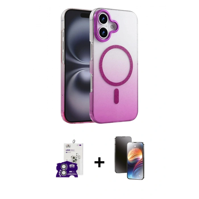 MARSİLYAN™- iPhone 16 Kılıf Ahenk Doku Özel Seri - Siyah 3D Antistatik Mat Seramik Nano Ekran Koruyucu + Bilvis Titan Kamera Lens - GS