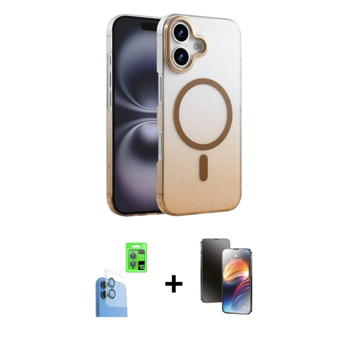 MARSİLYAN™- iPhone 16 Kılıf Ahenk Doku Özel Seri - Siyah 3D Antistatik Mat Seramik Nano Ekran Koruyucu + Raze Metal Kamera Lens - LT