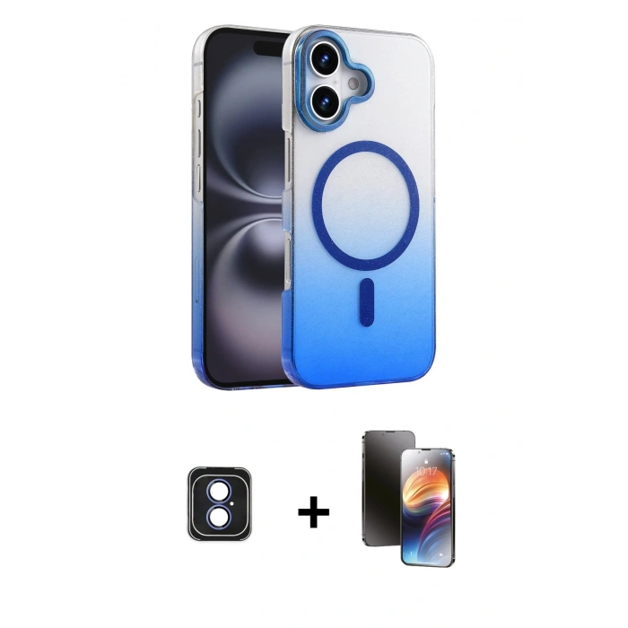 MARSİLYAN™- iPhone 16 Kılıf Ahenk Doku Özel Seri - Siyah 3D Antistatik Mat Seramik Nano Ekran Koruyucu + PVD Metal Kamera Lens - MI
