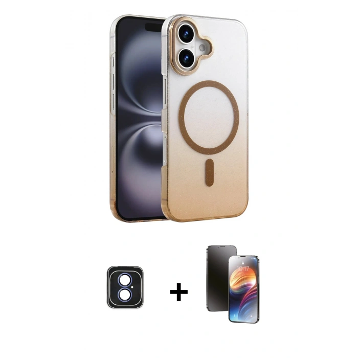 MARSİLYAN™- iPhone 16 Kılıf Ahenk Doku Özel Seri - Siyah 3D Antistatik Mat Seramik Nano Ekran Koruyucu + PVD Metal Kamera Lens - MI