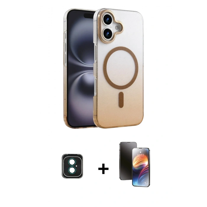 MARSİLYAN™- iPhone 16 Kılıf Ahenk Doku Özel Seri - Siyah 3D Antistatik Mat Seramik Nano Ekran Koruyucu + PVD Metal Kamera Lens - YL