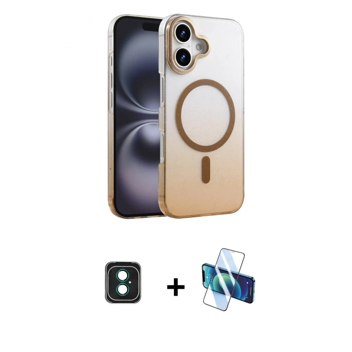 MARSİLYAN™- iPhone 16 Kılıf Ahenk Doku Özel Seri - Siyah 3D Antistatik Seramik Nano Ekran Koruyucu + PVD Metal Kamera Lens - YL