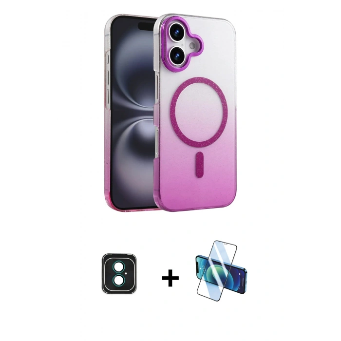 MARSİLYAN™- iPhone 16 Kılıf Ahenk Doku Özel Seri - Siyah 3D Antistatik Seramik Nano Ekran Koruyucu + PVD Metal Kamera Lens - YL