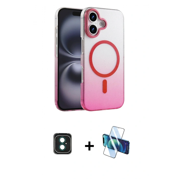 MARSİLYAN™- iPhone 16 Kılıf Ahenk Doku Özel Seri - Siyah 3D Antistatik Seramik Nano Ekran Koruyucu + PVD Metal Kamera Lens - YL