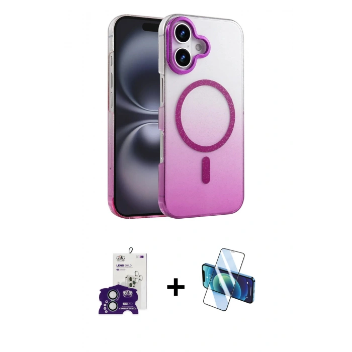 MARSİLYAN™- iPhone 16 Kılıf Ahenk Doku Özel Seri - Siyah 3D Antistatik Seramik Nano Ekran Koruyucu + Bilvis Titan Kamera Lens - YL