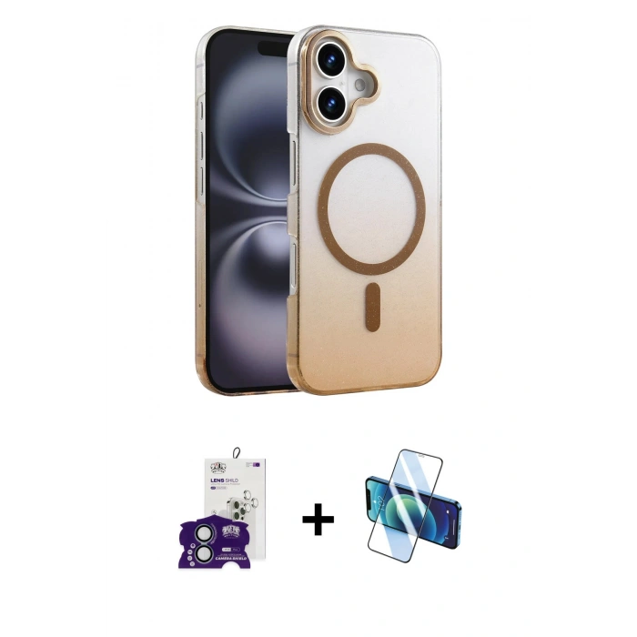 MARSİLYAN™- iPhone 16 Kılıf Ahenk Doku Özel Seri - Siyah 3D Antistatik Seramik Nano Ekran Koruyucu + Bilvis Titan Kamera Lens - YL