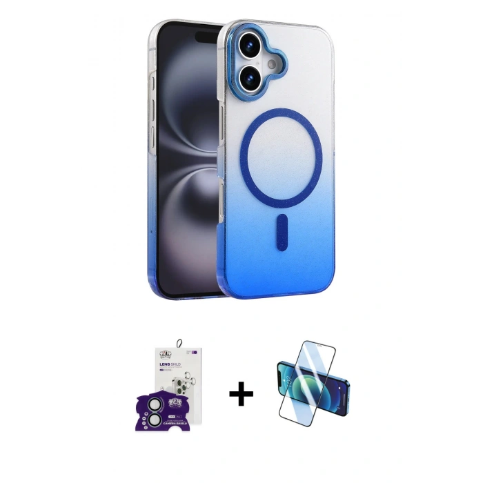 MARSİLYAN™- iPhone 16 Kılıf Ahenk Doku Özel Seri - Siyah 3D Antistatik Seramik Nano Ekran Koruyucu + Bilvis Titan Kamera Lens - YL